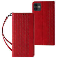 MAGNET STRAP CASE FOR IPHONE 12 POUCH WALLET + MINI LANYARD PENDANT RED