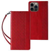 MAGNET STRAP CASE IPHONE 14 PRO CASE WITH FLIP WALLET MINI LANYARD STAND RED