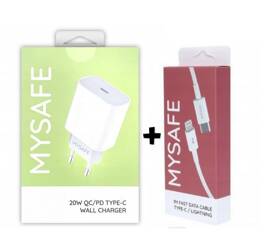 MYSAFE CH 20W SET L77 TYPE-C WHITE CHARGER + MYSAFE CL18W TYPE-C CABLE FOR LIGHTNING WHITE