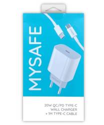 MYSAFE CH20W WALL CHARGER L77 TYPE-C + TYPE-C CABLE 1M WHITE
