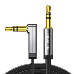 Mini jack 3,5mm AUX elbow cable UGREEN  AV119, flat , 1.5m (black)