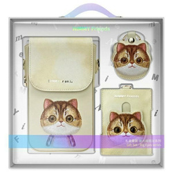 Nimmy Zestaw 3w1 torebka na telefon +     portfel + etui na lokalizator khaki Big Eyed Pet 2.0 Cat