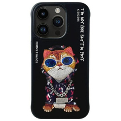 Nimmy etui iPhone 15 Pro 6.1"             czarny/black Glasses Cool Cat