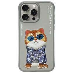 Nimmy etui iPhone 15 Pro 6.1" szary/gray  Glasses Cool Cat