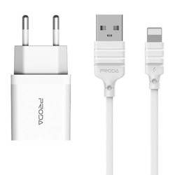 PRODA LINGHANG WALL CHARGER USB 2.4 A + CABLE USB-LIGHTNING WHITE (PD-A113 EU L)