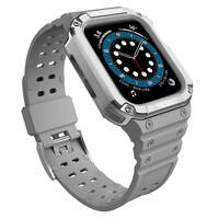 PROTECT STRAP BAND BAND WITH CASE FOR APPLE WATCH 7 / SE (45/44 / 42MM) CASE ARMORED WATCH COVER GRAY