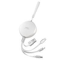 REMAX SURY FLAT RETRACTABLE 3IN1 DATA CHARGING CABLE USB - USB TYPE C / LIGHTNING / MICRO USB 2,1 A 1 M WHITE (RC-185TH)