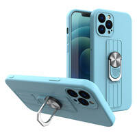 RING CASE SILICONE CASE WITH FINGER GRIP AND STAND FOR IPHONE 12 PRO MAX LIGHT BLUE
