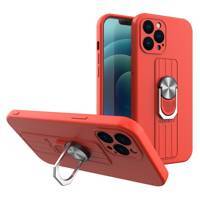 RING CASE SILICONE CASE WITH FINGER GRIP AND STAND FOR IPHONE 13 PRO MAX RED