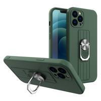 RING CASE SILICONE CASE WITH FINGER GRIP AND STAND FOR SAMSUNG GALAXY A72 4G DARK GREEN