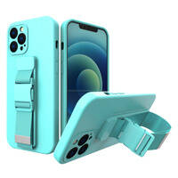 ROPE CASE GEL TPU AIRBAG CASE COVER WITH LANYARD FOR IPHONE 12 LIGHT BLUE