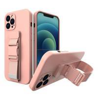 ROPE CASE GEL TPU AIRBAG CASE COVER WITH LANYARD FOR IPHONE 12 PINK
