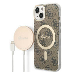 SET GUESS GUBPP14MH4EACSW CASE+ CHARGER IPHONE 14 PLUS / 15 PLUS 6.7 "BRONZE / BROWN HARD CASE 4G PRINT MAGSAFE