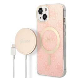 SET GUESS GUBPP14SH4EACSP CASE+ CHARGER IPHONE 14/15/13 6.1 "PINK / PINK HARD CASE 4G PRINT MAGSAFE