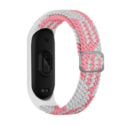STRAP FABRIC HEADBAND FOR XIAOMI MI BAND 6/5/4/3 BRAIDED MATERIAL PINK-WHITE STRIPE