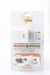 TRAVEL CHARGER CALLME LS12 2.1A 2 USB WITH MICRO USB CABLE WHITE