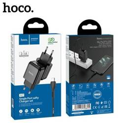 TRAVEL CHARGER N2 HOCO 2.1A 1X USB PLUG + MICRO USB CABLE SET BLACK