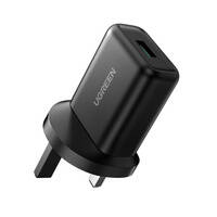 UGREEN UK WALL CHARGER (UNITED KINGDOM) USB-A QC3.0 18W BLACK (CD122)