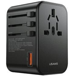 USAMS Adapter siec 1xUSB+2xUSB-C T62 65W 4w1 US/AU/EU/UK czarny/black CC199TC01 (US-CC199) Univesal Travel Charger