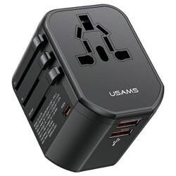 USAMS Adapter siec 2xUSB+1xUSB-C T59 20W 4w1 US/AU/EU/UK czarny/black CC179TC01 (US-CC179) Universal Travel Charger