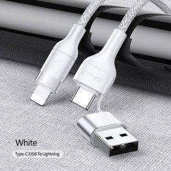 USAMS CABLE BRAIDED USB-C / USB / LIGHTNING 30W FAST CHARGE WHITE