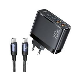 USAMS ŁAD. SIEC. 2XUSB-C+2XUSB T44 100W PD3.0 +QC3.0 FAST CHARGING + KABEL U71 USB-C NA USB-C CZARNY /BLACK UCTZ01