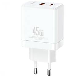 USAMS Ład. siec. 1xUSB-C+1xUSB 45W (only head) GaN PD3.0 +QC3.0 Fast Charging biały/white CC178TC02 (US-CC178)