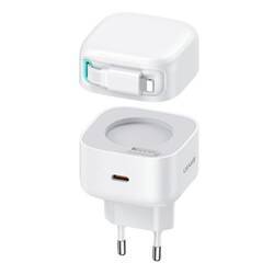 USAMS Ład. siec. 1xUSB-C ze zwijanym kablem Lighning Retractable PD+QC 35W Gan Fast Charging biały/white XMF Series CC209TC02 (US-CC209)