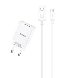 USAMS Ład. siec. 1xUSB T21 micro USB biały/white 2,1A Fast Charging T21OCMC01