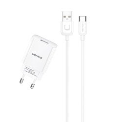USAMS T21 NETWORK CHARGER + USB-C 2.1A FAST CHARGE WHITE T21OCTC01