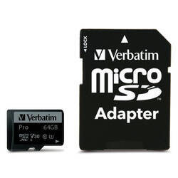 Verbatim Karta microSD 64GB + adapter Pro U3 czarny/black 47042