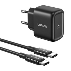 Wall charger UGREEN CD250, 25W, USB-C (black) + USB-C to USB-C cable, 2m (black)