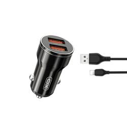 XO CC48 2x USB 2.4A car charger Black + Lightning cable