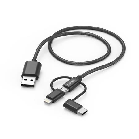 3IN1 HAMA ADAPTER MICRO USB TYPE-C / LIGHTNING 1.5M, BLACK SALE