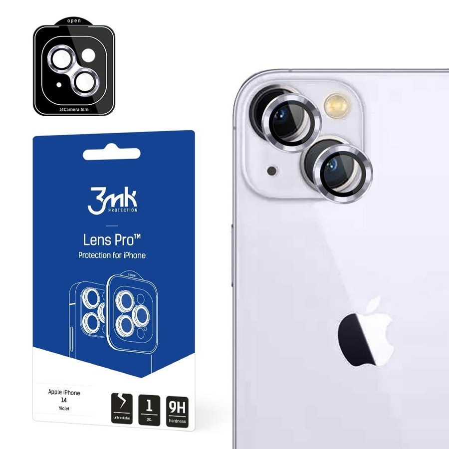 3MK LENS PROTECTION PRO IPHONE 14 6.1 "PURPLE / VIOLET PROTECTION ON THE CAMERA LENS WITH MOUNTING FRAME 1 PCS.