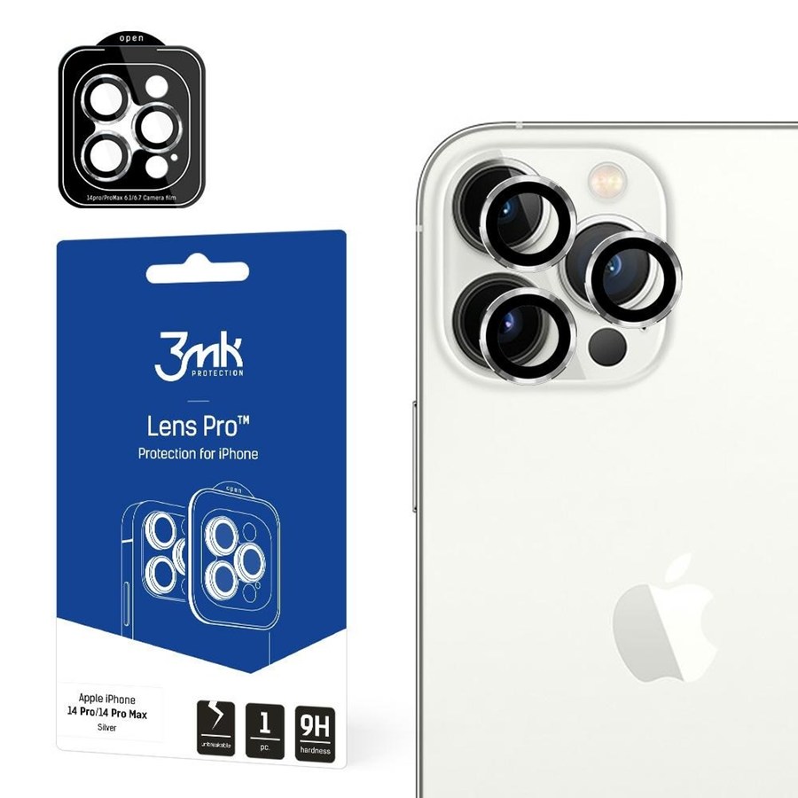 3MK LENS PROTECTION PRO IPHONE 14 PRO / 14 PRO MAX SILVER / SILVER PROTECTION ON THE CAMERA LENS WITH MOUNTING FRAME 1 PCS.