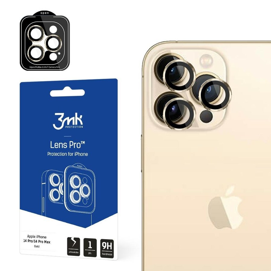 3MK LENS PROTECTION PRO IPHONE 14 PRO / 14 PRO MAX ZŁOTY / GOLD PROTECTION ON THE CAMERA LENS WITH MOUNTING FRAME 1 PCS.