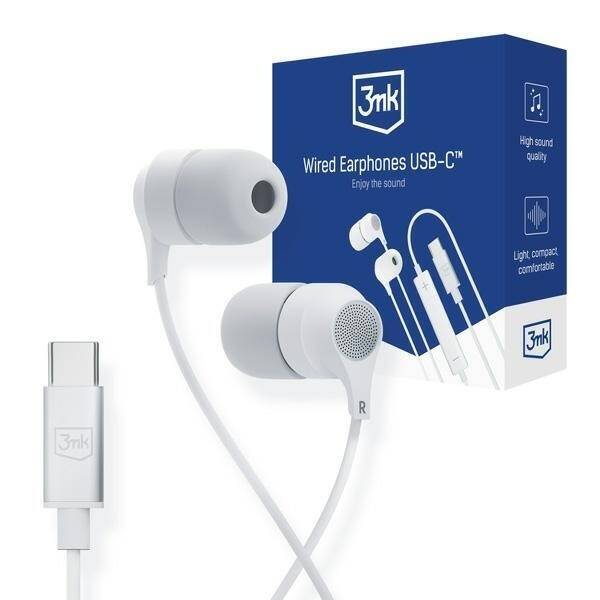 3MK WIRED EARPHONES USB-C BIELLY/WHITE USB-C EARPHONES