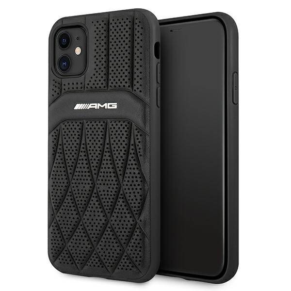 AMG AMHCN61SDBK IPHONE 11 / XR 6.1 "BLACK / BLACK HARDCASE LEATHER CURVED LINES