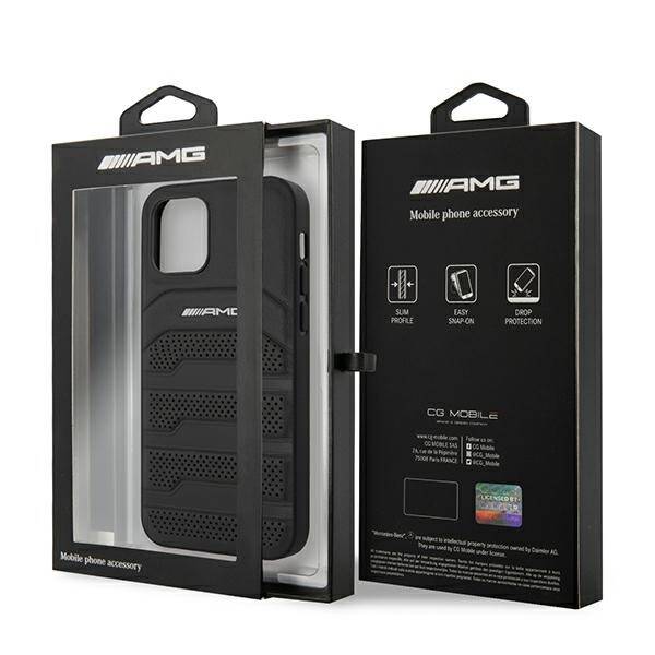 AMG AMHCP12SGSEBK iPhone 12 mini 5,4"  czarny/black hardcase Leather Debossed Lines