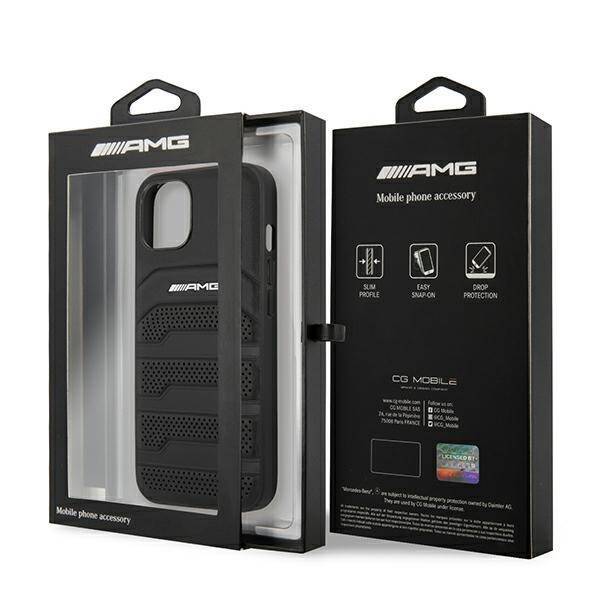 AMG AMHCP14MGSEBK IPHONE 14 PLUS / 15 PLUS 6.7 "BLACK / BLACK HARDCASE LEATHER DEBOSSED LINES