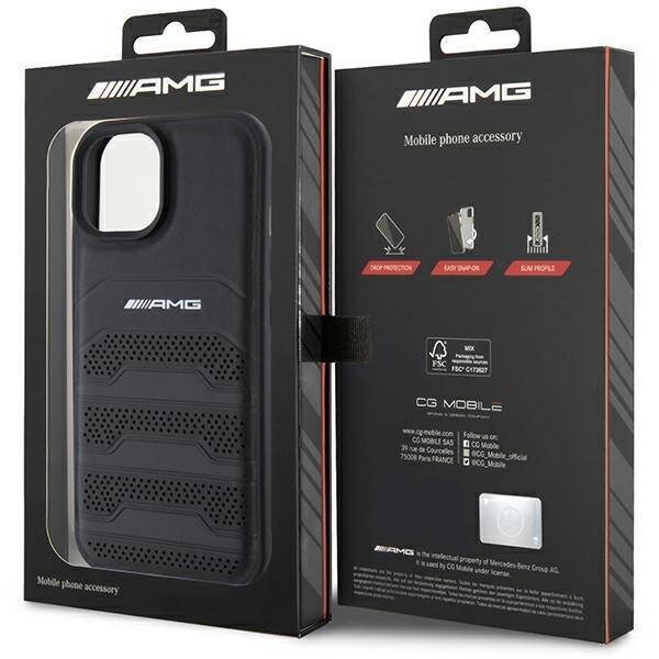 AMG AMHCP15MGSEBK iPhone 15 Plus / 14  Plus 6.7" czarny/black hardcase Leather Debossed Lines