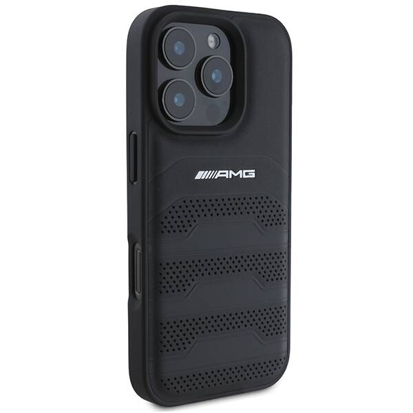 AMG AMHCP16LGSEBK iPhone 16 Pro  6.3" czarny/black hardcase Leather Debossed Lines Black Logo