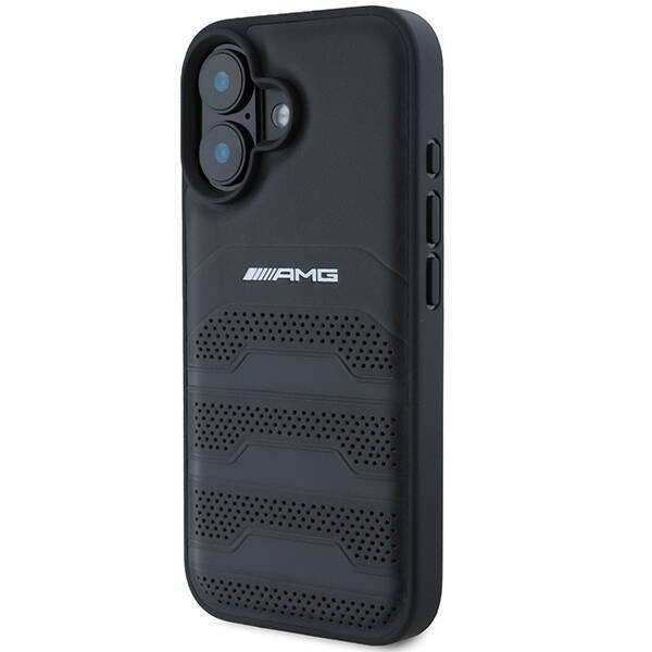 AMG AMHCP16SGSEBK iPhone 16  6.1" czarny/black hardcase Leather Debossed Lines Black Logo