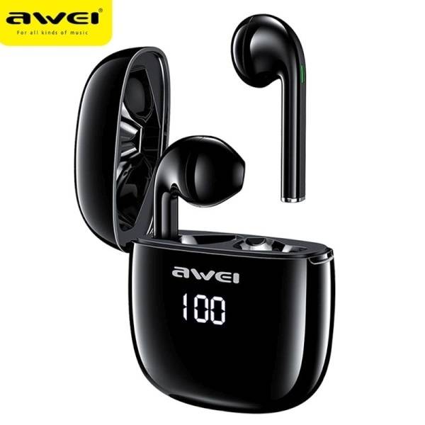 AWEI BLUETOOTH HEADPHONES 5.0 T28P TWS + BLACK / BLACK DOCKING STATION