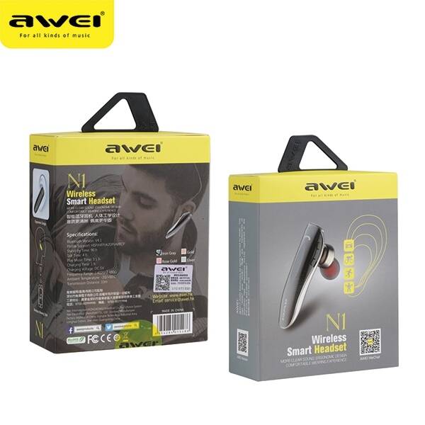 AWEI słuchawka Bluetooth mono N1 szary/grey