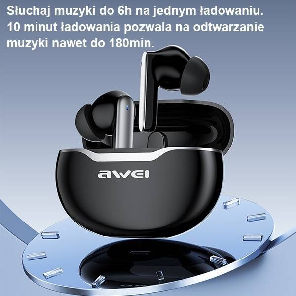 AWEI słuchawki Bluetooth 5.3 T50 TWS + stacja dokująca czarny/black