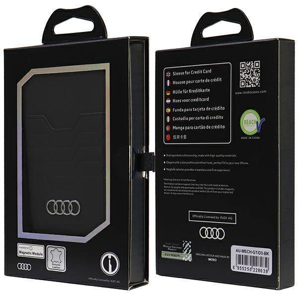 Audi Leather Wallet Card Slot Stand czarny/black MagSafe AU-MSCH-GT/D3-BK