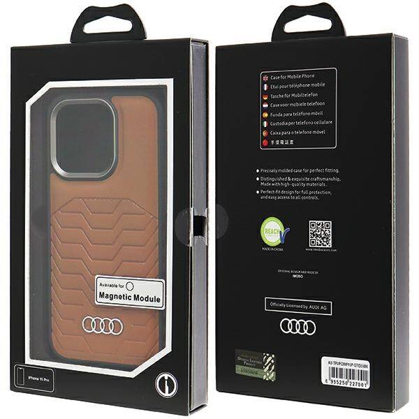 Audi Synthetic Leather MagSafe iPhone 15  Pro 6.1" brązowy/brown hardcase AU-TPUPCMIP15P-GT/D3-BN