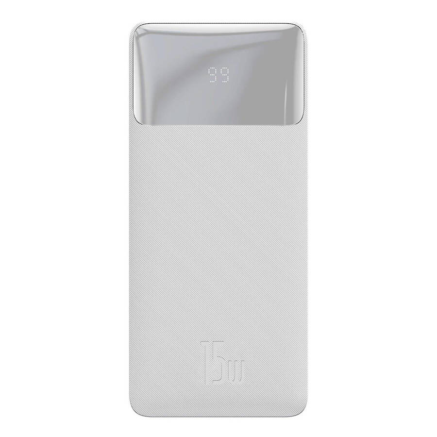 BASEUS BIPOW POWERBANK WITH DISPLAY 30000MAH 15W WHITE (OVERSEAS EDITION) + USB-A - MICRO USB CABLE 0.25M WHITE (PPBD050202)